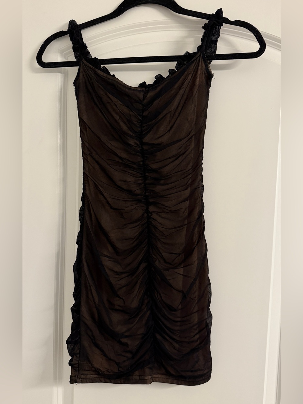 Fashion Nova Black Ruched Mini Dress with Lace Up Front - Picture 2 of 2